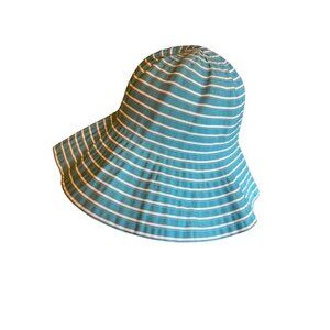Turquoise & White Striped Polyester Sun Hat One Size Fits Most